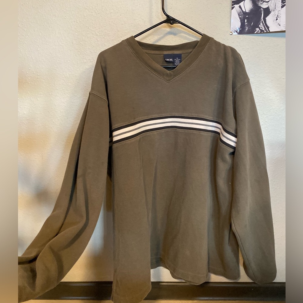 Vintage muted green with white and black strip Cherokee sweater